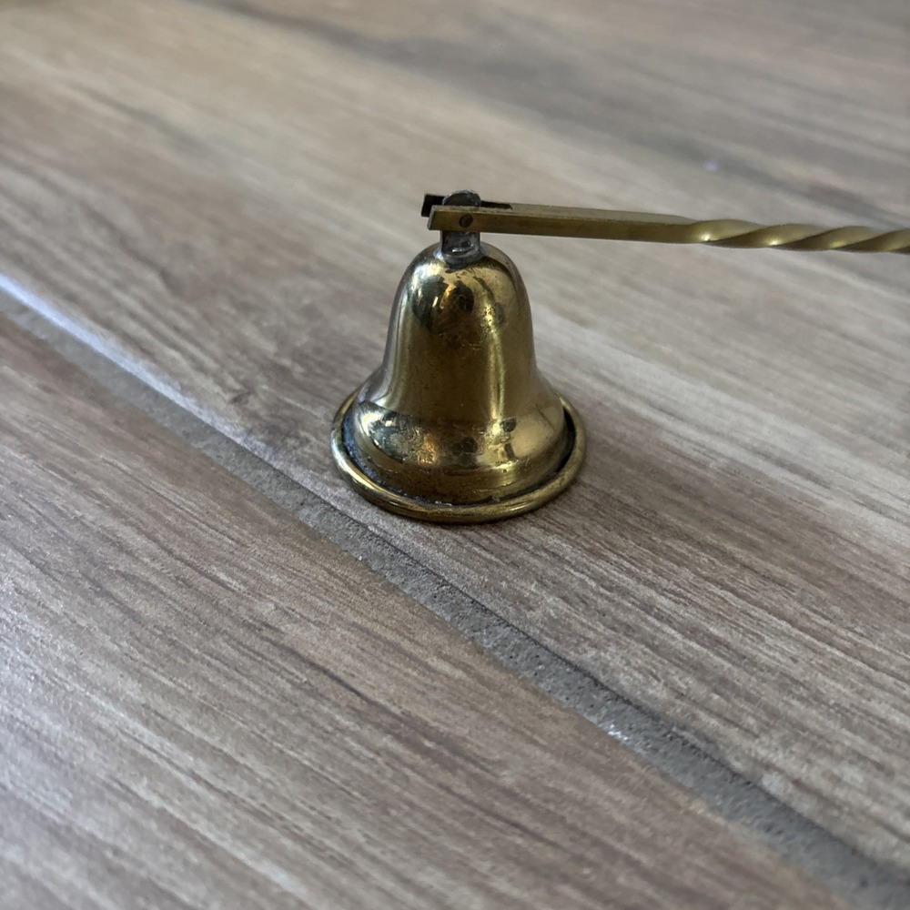 Brass Plated Twisted Handle Vintage Rounded Bell Candle Snuffer 8" - Picture 3 of 6